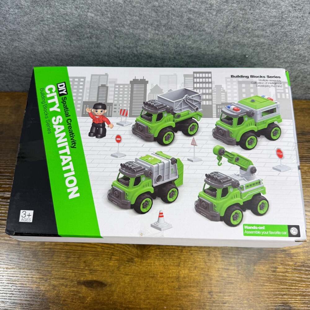 DIY Spatial Creativity City Sanitation Building Blocks Assembly Truck Toy Set